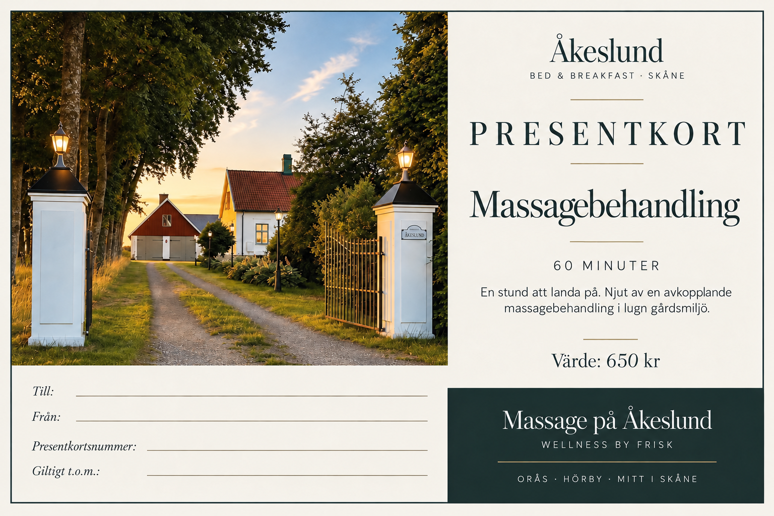 Presentkort för Massagebehandling, 60 minuter, 650 kr